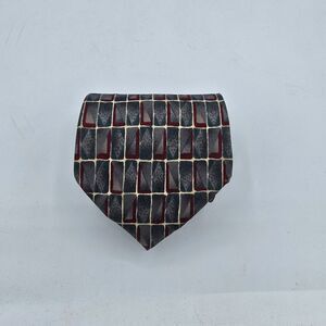Alexander Julian Colours Men's Neck Tie 58”x4” Grey Tan Red Geometric Vintage
